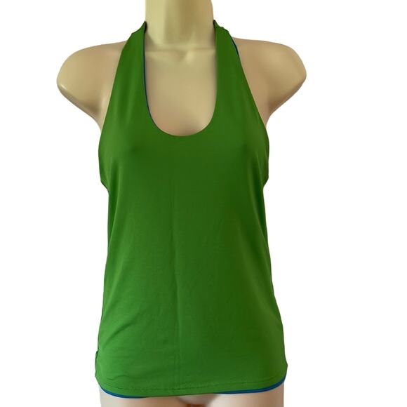 Body Wrappers Reversible Green/Blue Halter Dance Top Adult Size Medium Stretch - Picture 2 of 9